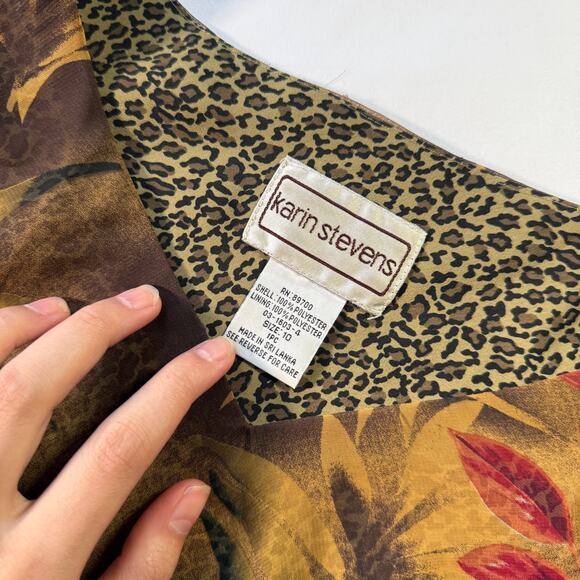 90s Karin Stevens Jungle Vibe Maxi Dress Cheetah Slip Lined Womens 10 Retro VTG - Picture 7 of 7